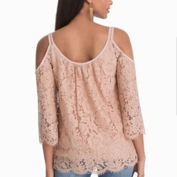 White House Black Market - S - Cold Shoulder Lace Top - Blush/ Nude Color, - Picture 4 of 5